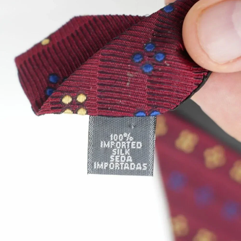 Stafford Executive Red Tan Blue Geometric Woven Wide Silk Tie‎